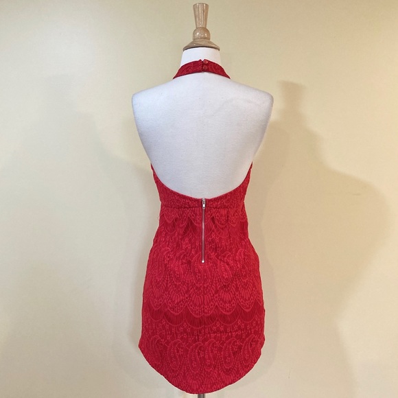 Crimson Backless Paisley Floral Lace Halter Dress - Picture 8 of 8